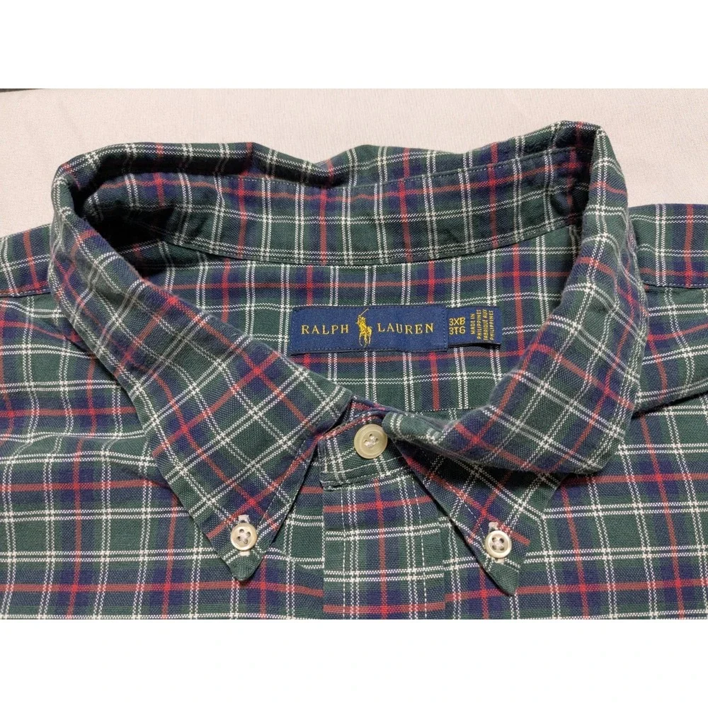 POLO Ralph Lauren Big‎ Men 3XB Blue Green Plaid Long Sleeve Button Shirt